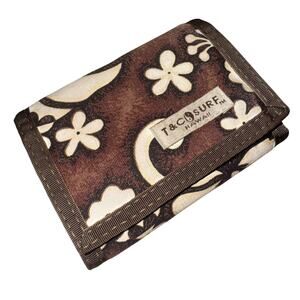 T&C Surf Hawaii Wallet Mens Brown Floral Trifold Made USA Hibiscus Print